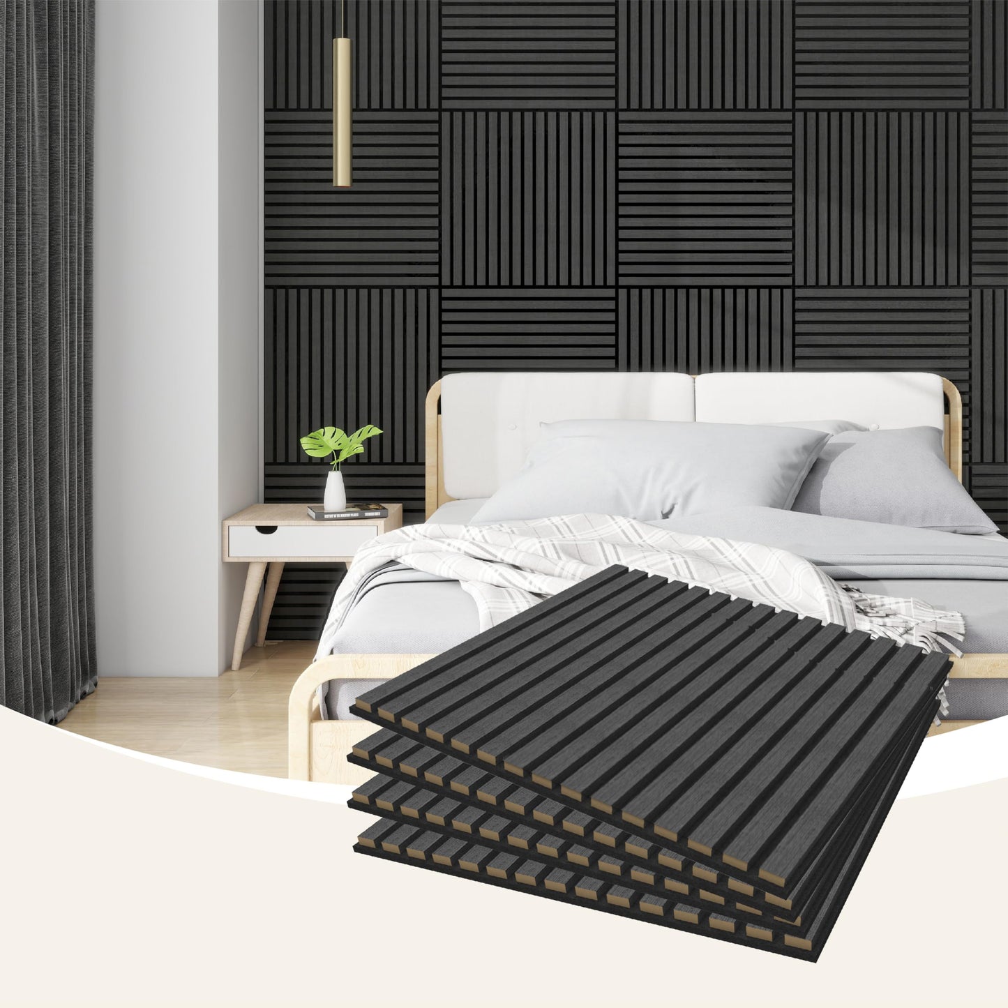 Black Acoustic Slat Wood Panels