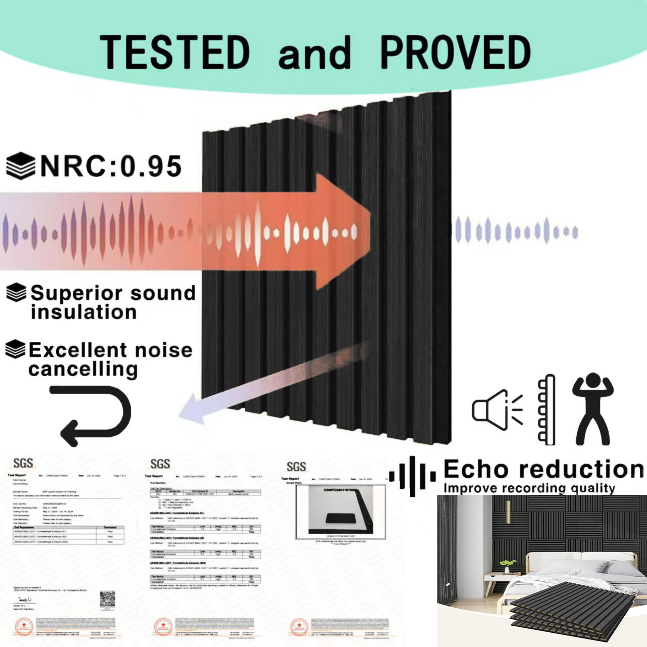 Black Acoustic Slat Wood Panels echo reduction