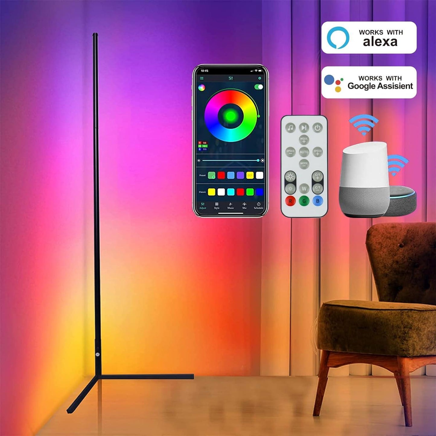 RGB LED Floor Lamp Smart Modern Stand Light - Tempo Gear