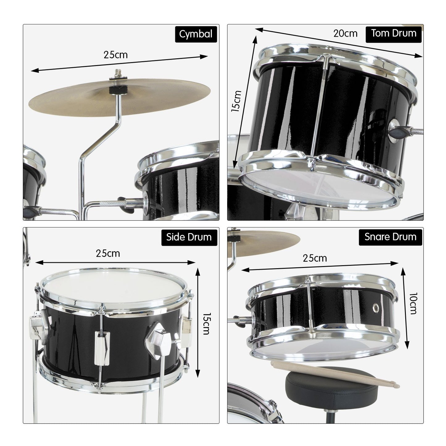 Kids 4pc Drum Kit - Black