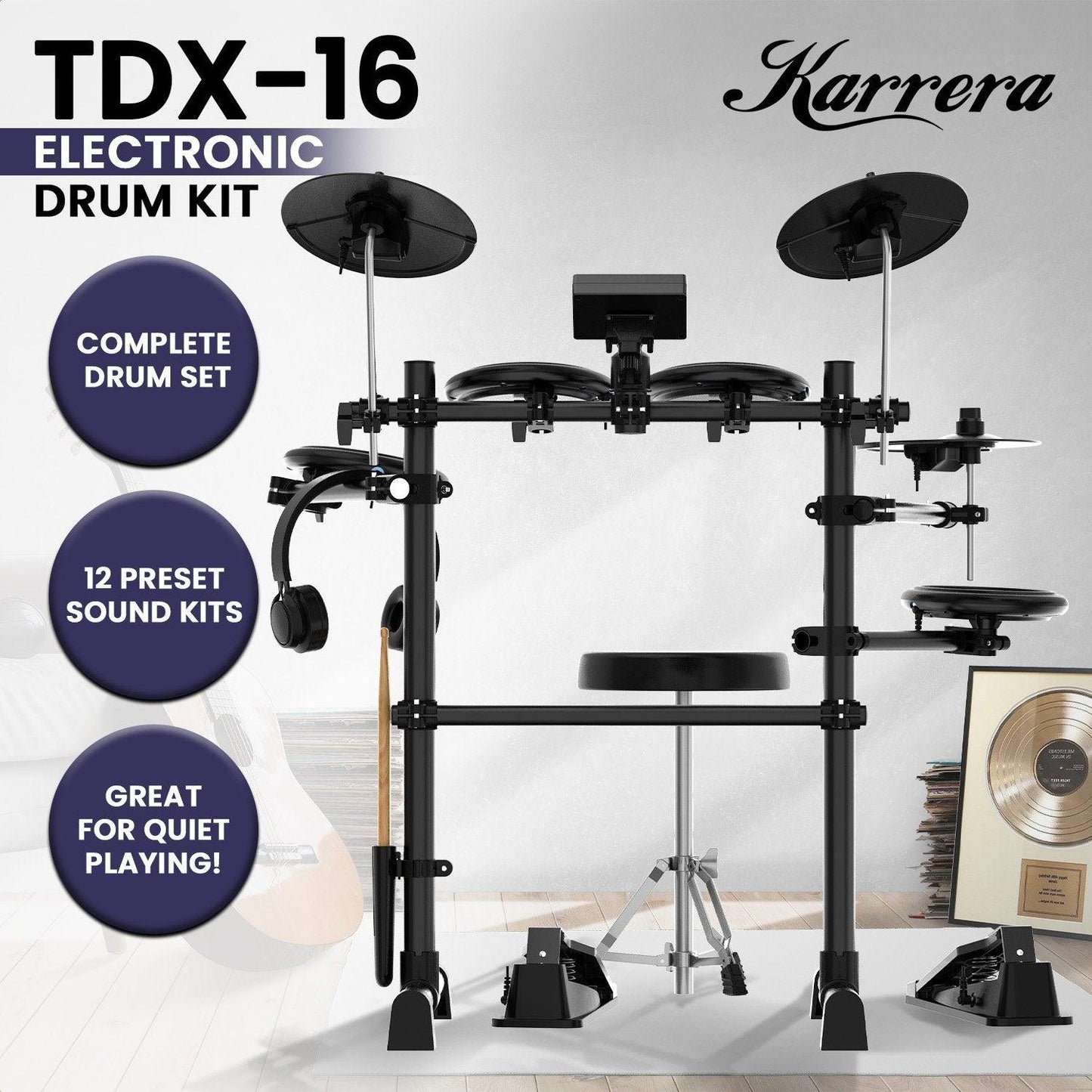 Ultimate Beat Electronic Drum Kit with Mesh Pads and USB MIDI - Tempo Gear