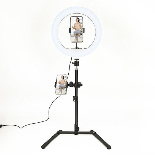 12 Inch LED Video Ring Light with Tabletop Light Stand and Phone Holder Black - Tempo Gear 