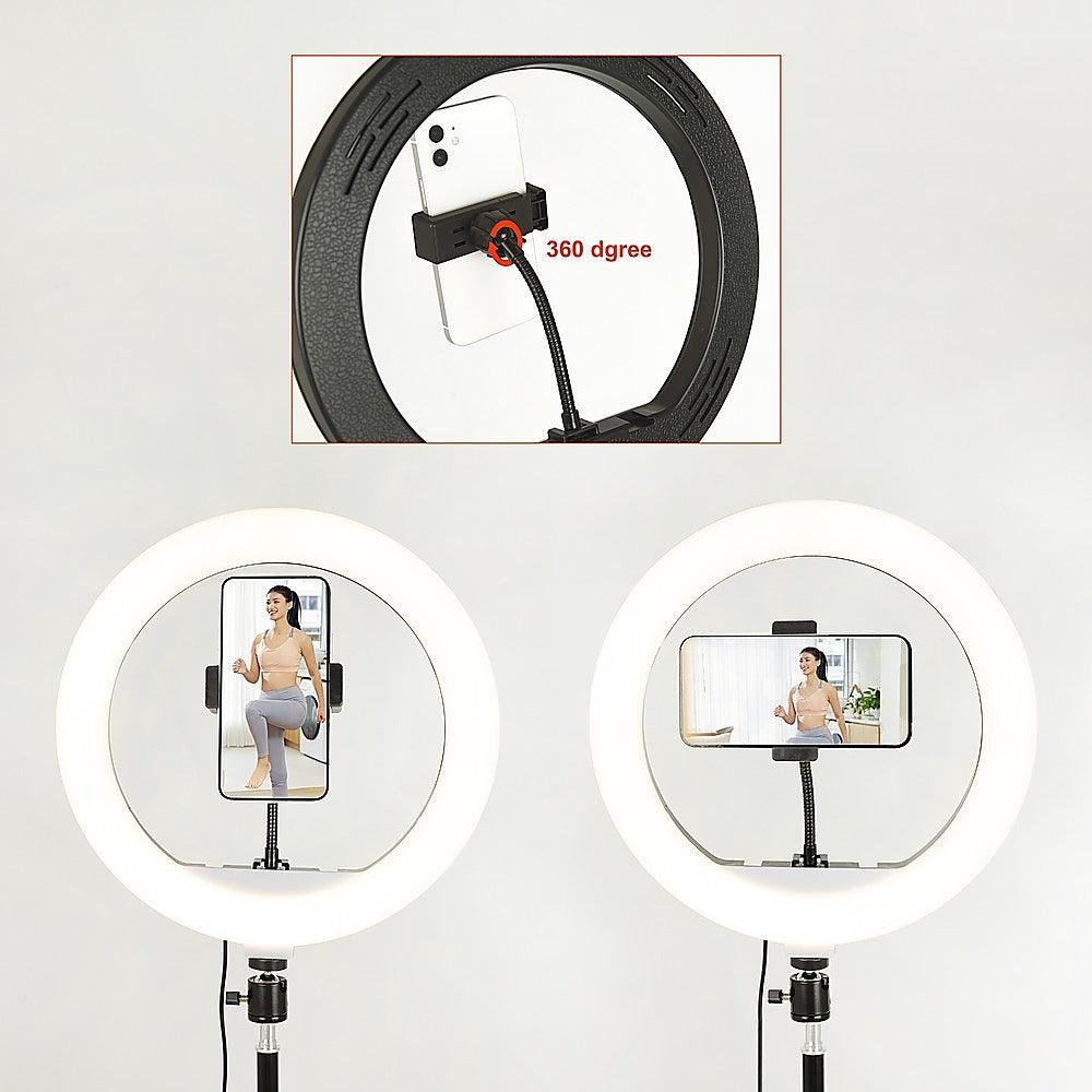 12 Inch LED Video Ring Light with Tabletop Light Stand and Phone Holder Black - Tempo Gear