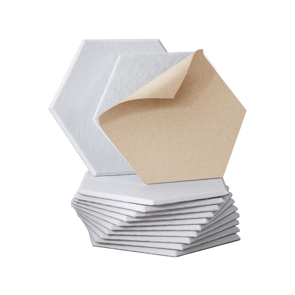 White Hexagon Acoustic Panel Self-Adhesive 12pcs