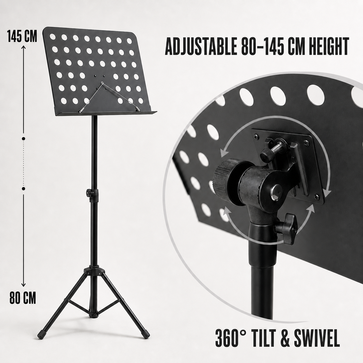 Tempo Gear music stand with adjustable height and tilting desk