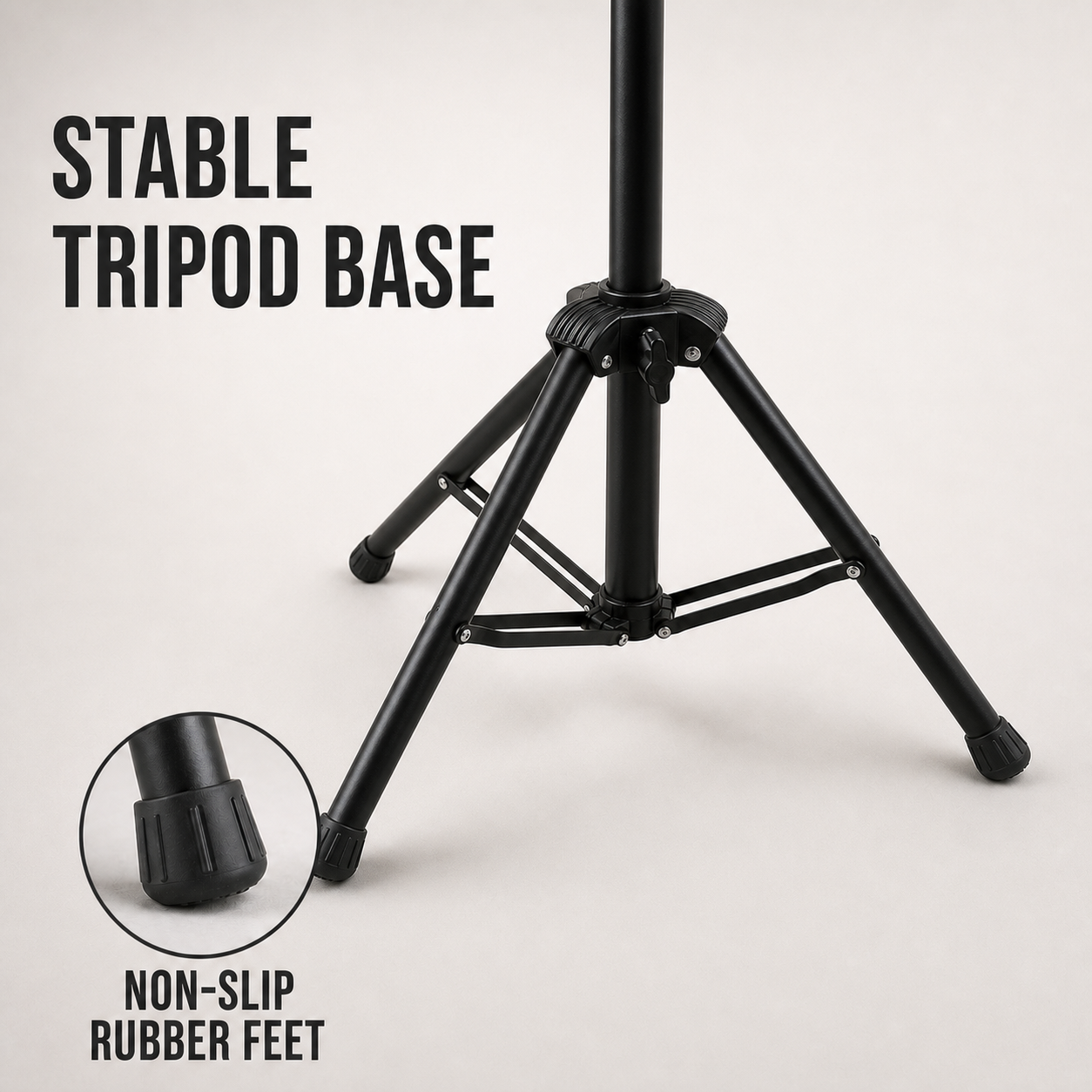 Stable tripod music stand base with non-slip rubber feet
