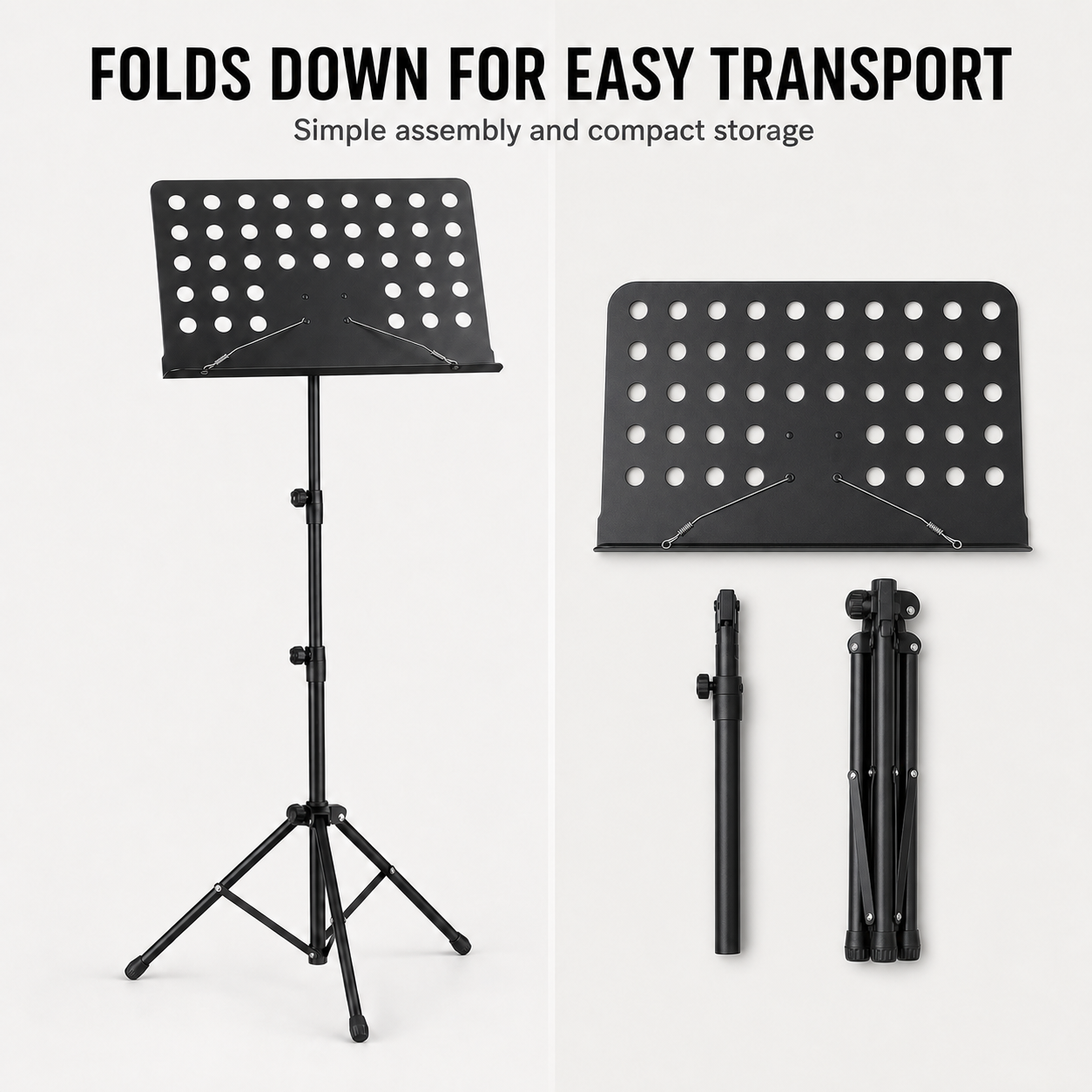 Foldable Tempo Gear music stand for compact storage and transport