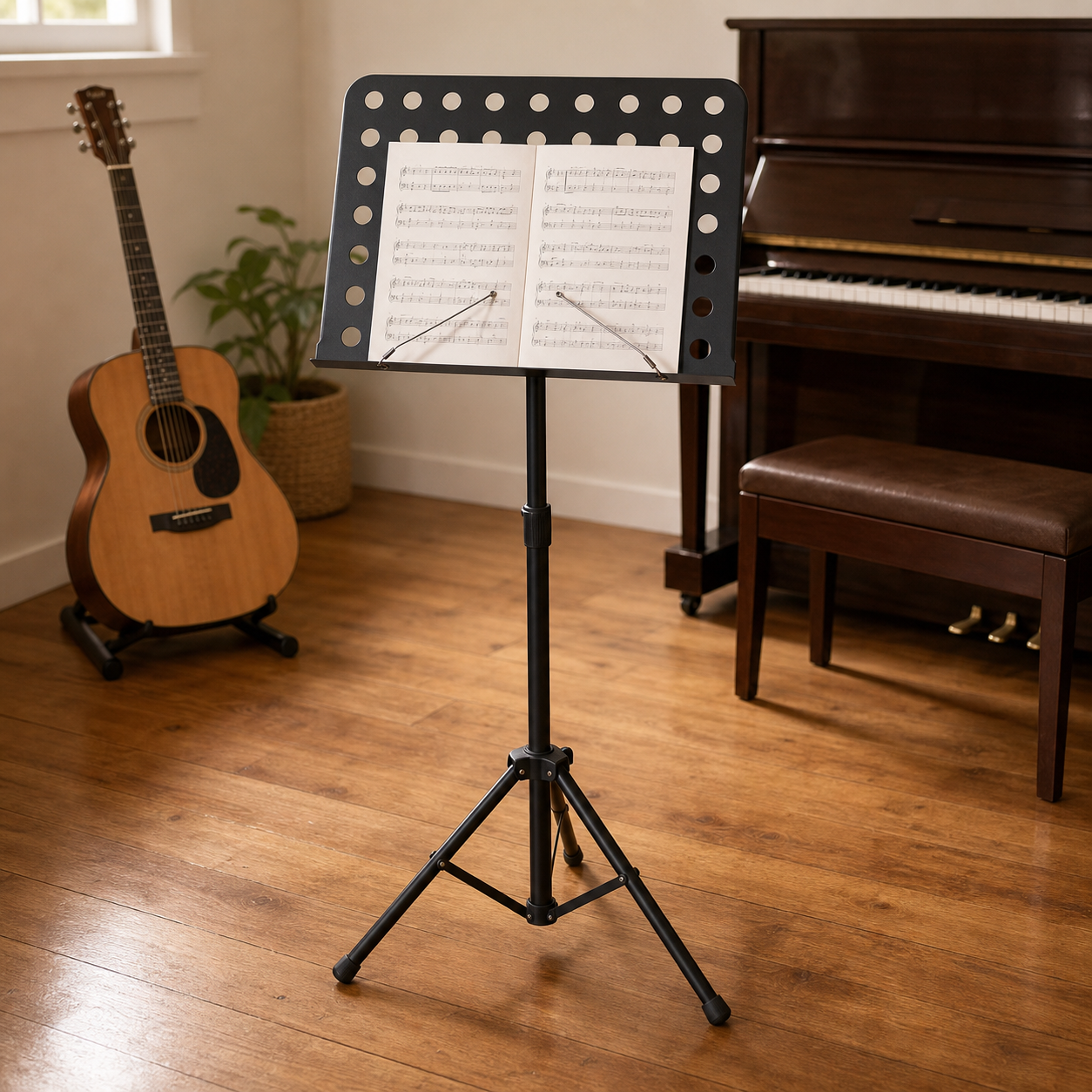 Tempo Gear music stand in a warm home practice room