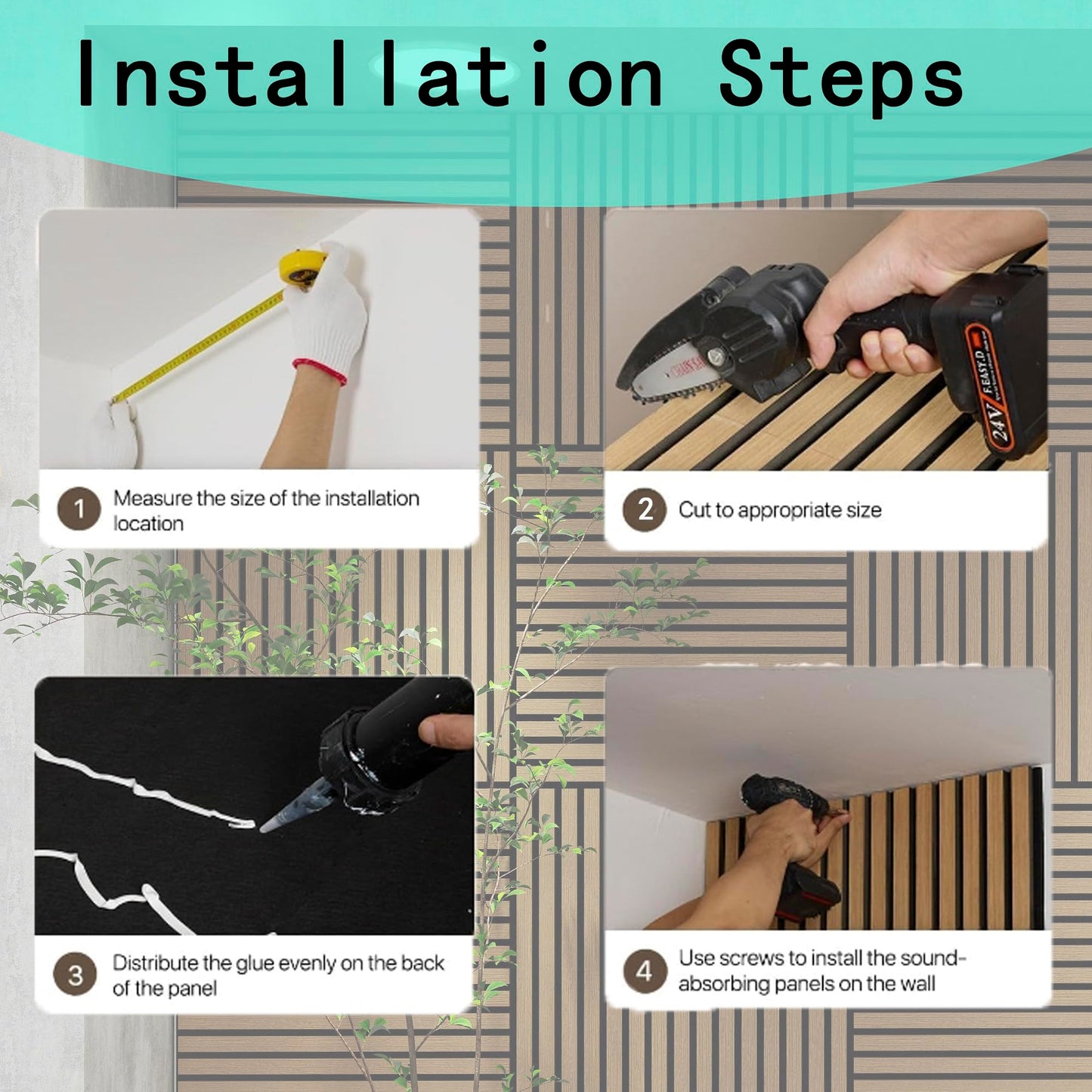 Black Acoustic Slat Wood Panels steps to install