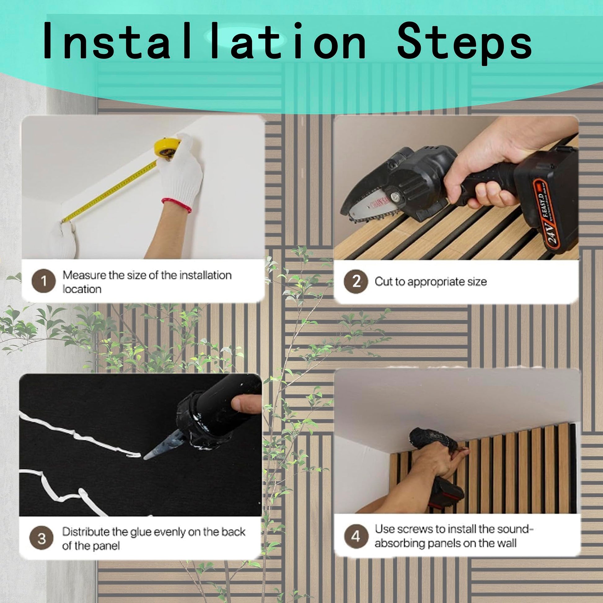 Black Acoustic Slat Wood Panels steps to install