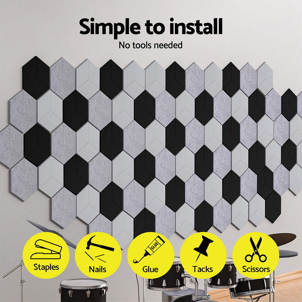 Black Hexagon Acoustic Panel easy to install no tools needed