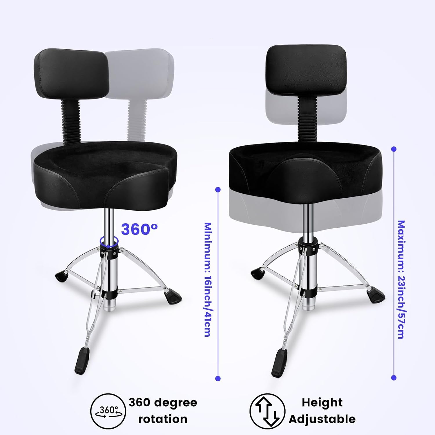 Throne Rails Backrest Ergonomic Drum Throne with Backrest Hydraulic Adjustable 360° Rotation ...