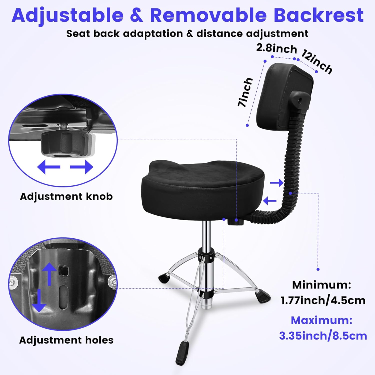 Throne Rails Backrest Ergonomic Drum Throne with Backrest Hydraulic Adjustable 360° Rotation ...