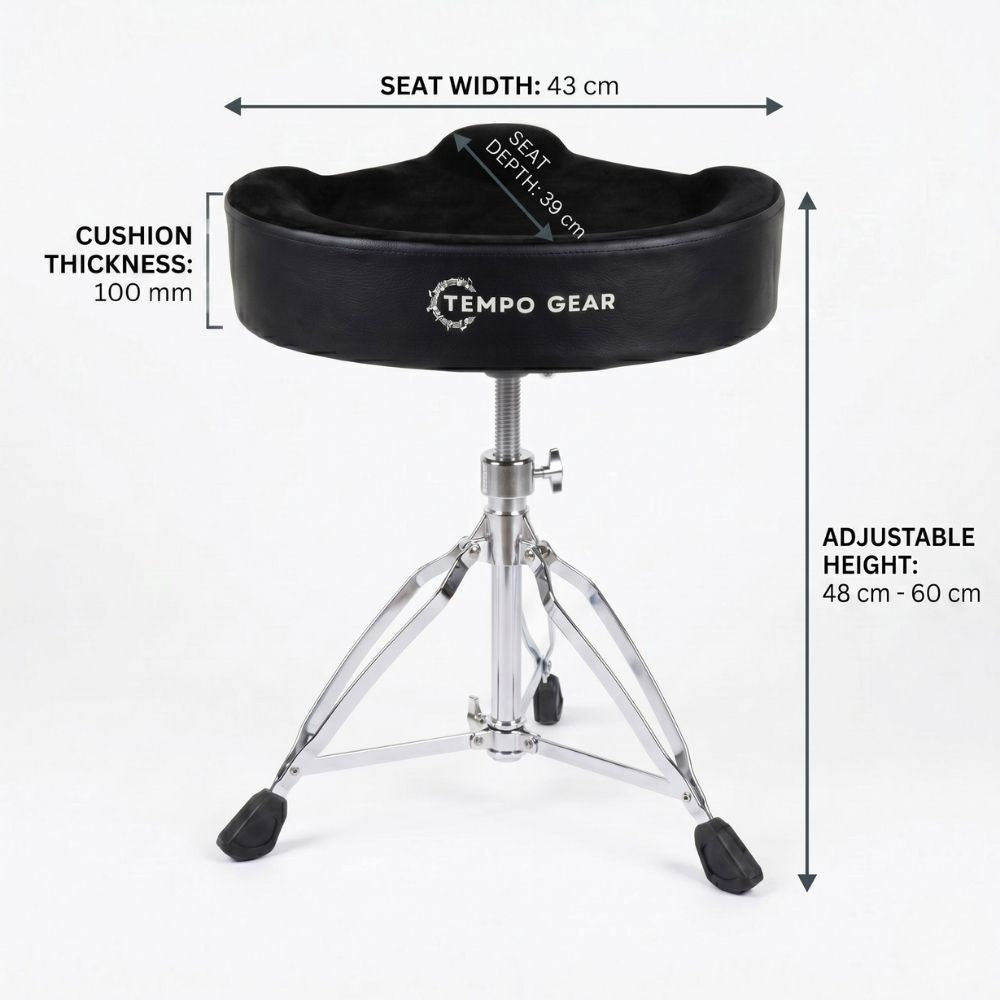 Ergonomic Saddle Seat Drum Throne measurements 