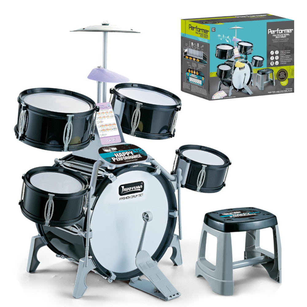toy drum kit for toddlers with 5 drums cymbal stool and pedal black